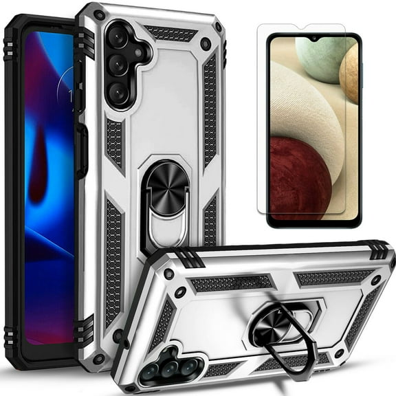 Starshop Case for Samsung Galaxy A13 5G, +Glass Screen Protector Drop Protection Ring Kickstand Cover Silver