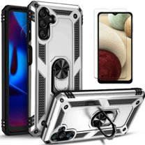 Starshop Case for Samsung Galaxy A13 5G, Glass Screen Protector Drop Protection Ring Kickstand Cover Silver