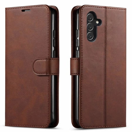 Starshop Case for Samsung Galaxy A13 5G, +Glass Screen Protector, Premium Leather Wallet Pocket Brown