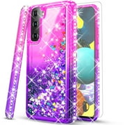 Starshop Case for Samsung Galaxy S22, Liquid Glitter Quicksand Bling Diamond -Pink/Purple