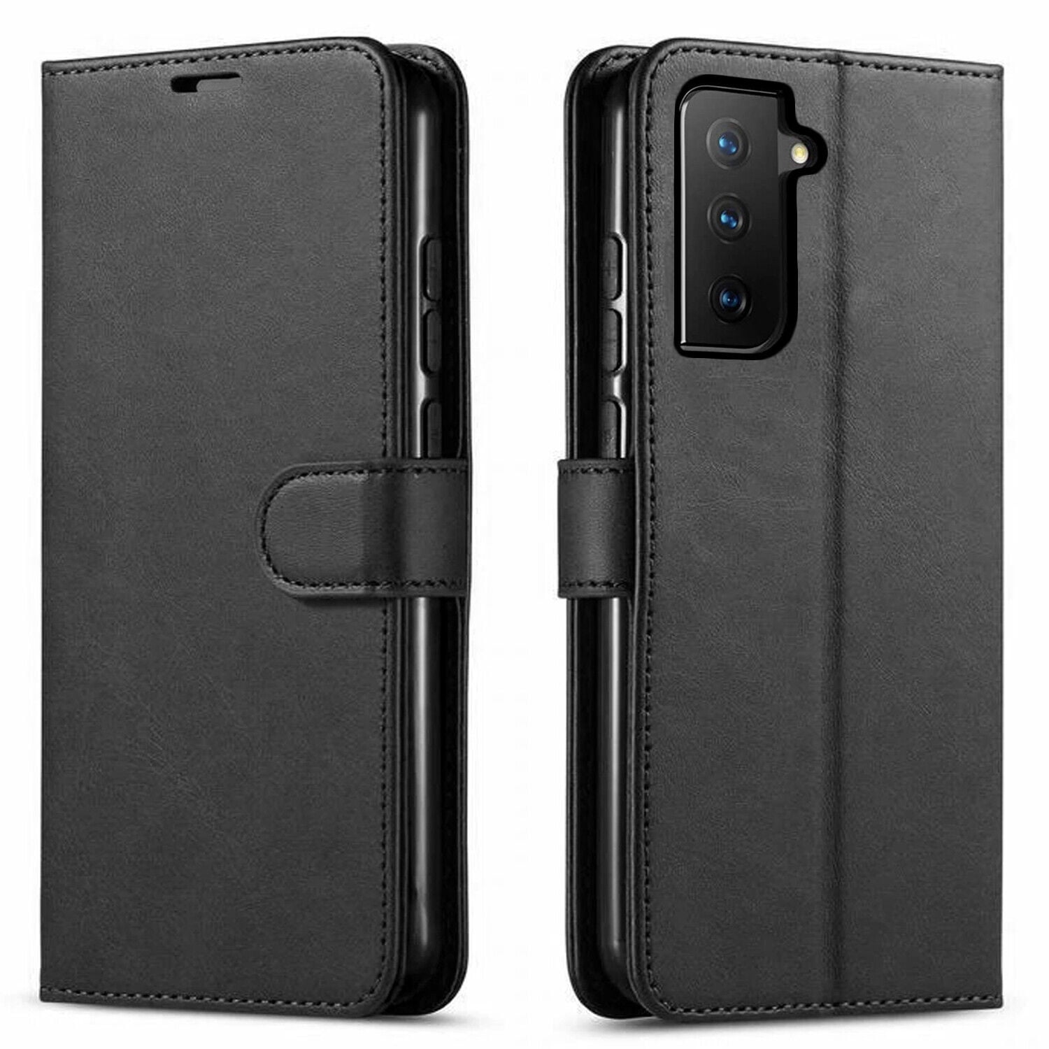 Starshop Case for Samsung Galaxy S22, Premium Leather Wallet Pocket Credit Card Slots-Black