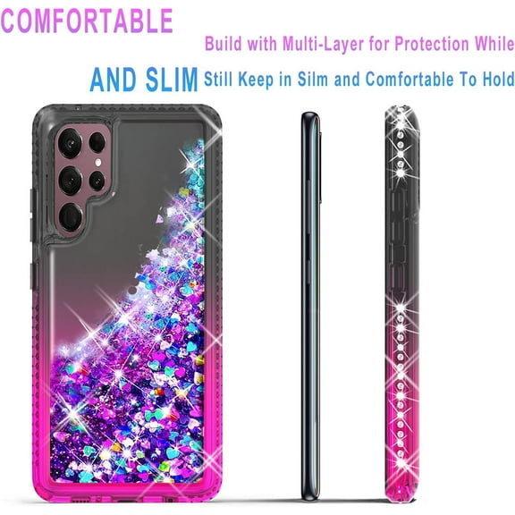 Starshop Case for Samsung Galaxy S22 Ultra, Liquid Glitter Quicksand Bling Diamond -Teal/Purple