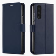 Starshop Case for Samsung Galaxy Z Fold 3 , Premium Leather Wallet Pocket Credit Card Slots-Blue