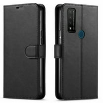 Starshop Case for TCL 30V 5G, Glass Screen Protector, Premium Leather Wallet Pocket Black