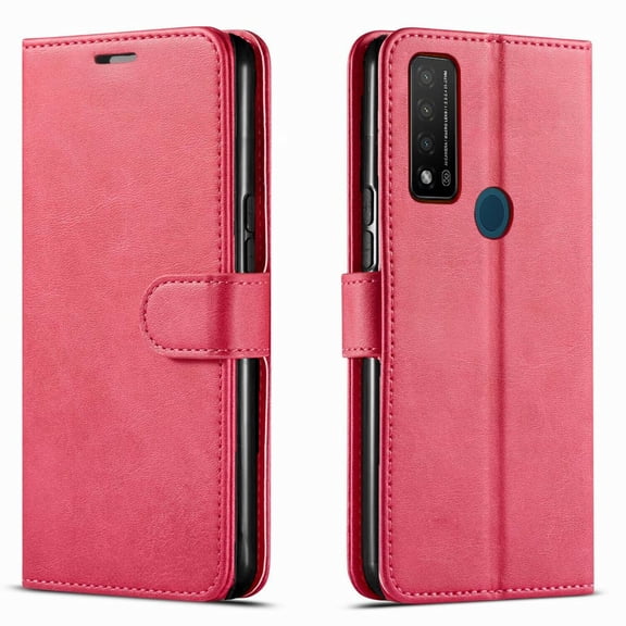 Starshop Case for TCL 30V 5G, +Glass Screen Protector, Premium Leather Wallet Pocket Pink