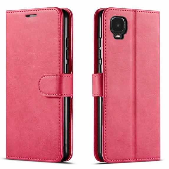 Starshop Case for TCL A3, +Glass Screen Protector, Premium Leather Wallet Pocket Pink