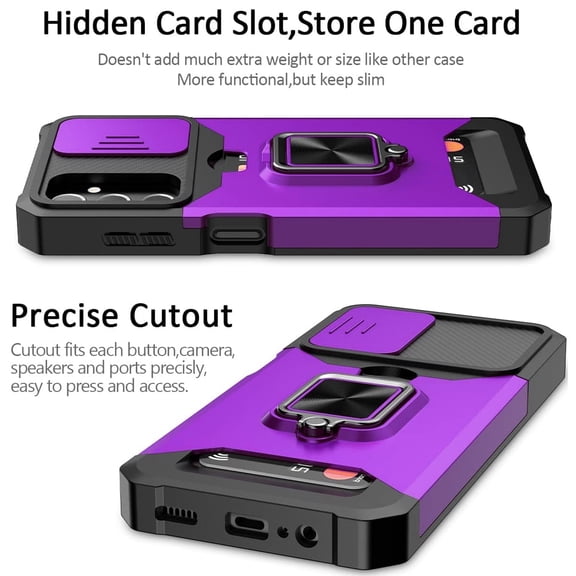 Starshop For Motorola Moto G 2026 Case Phone Cover Slide Camera Protection, Credit Card Slot & Ring Kickstand - Purple