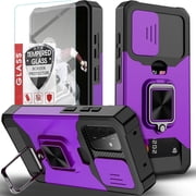 Starshop For Samsung Galaxy A17 5G Case Phone Cover Slide Camera Protection, Credit Card Slot & Ring Kickstand - Purple