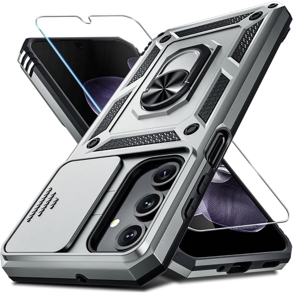 Starshop For Samsung Galaxy S26 Plus Case Phone Cover With Slide Camera Cover And Kickstand - Silver