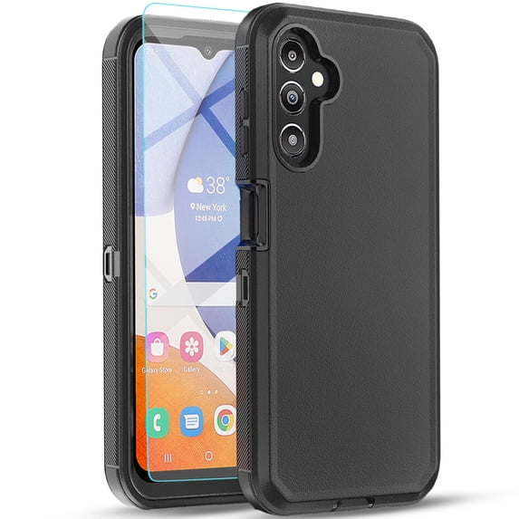 Starshop Galaxy A14 5G case, With Tempered Glass Protector, Shockproof Protection Rugged Hybrid Drop Cover Black