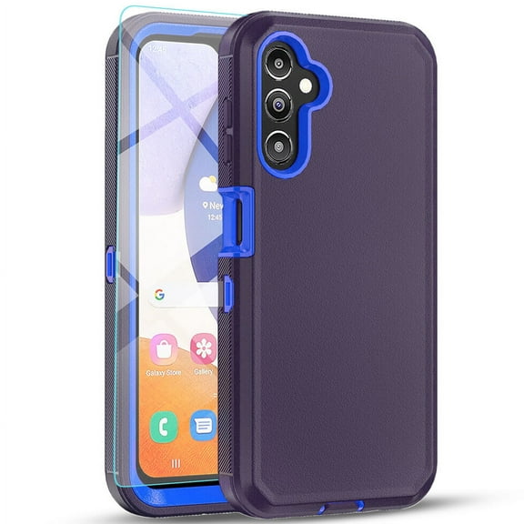 Starshop Galaxy A32 5G case, With Tempered Glass Protector, Shockproof Protection Rugged Hybrid Drop Belt Clip Cover Blue