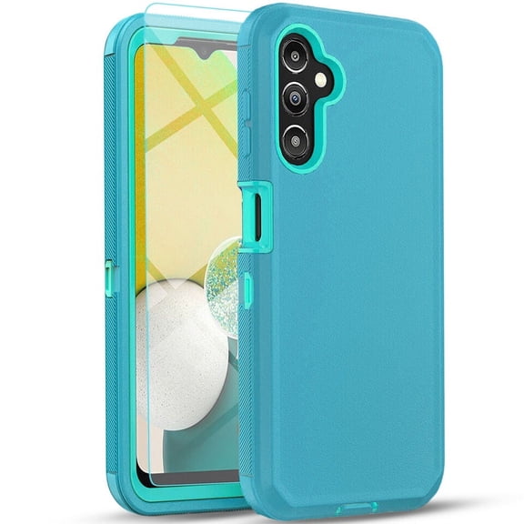 Starshop Galaxy A32 5G case, With Tempered Glass Protector, Shockproof Protection Rugged Hybrid Drop Belt Clip Cover Teal