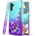 thumbnail image 1 of Starshop Galaxy A54 5G case, With Tempered Glass Protector, Liquid Glitter Quicksand Bling Diamond Teal/Purple, 1 of 5