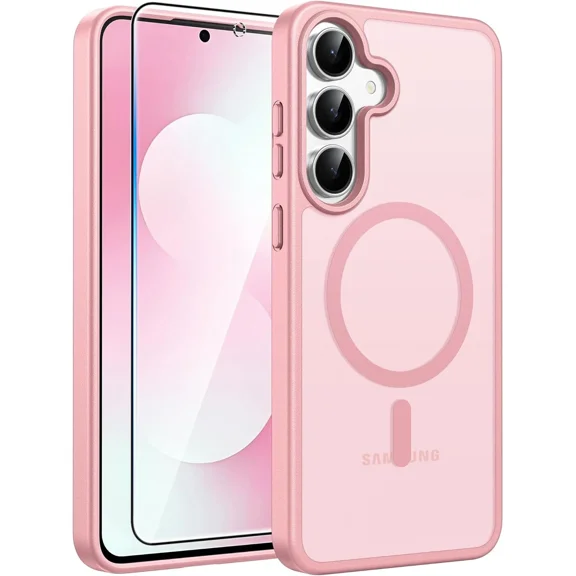 Starshop Galaxy S26 FE Case, Compatible with Magnetic Charging Slim Fit Clear Case With Screen - Pink