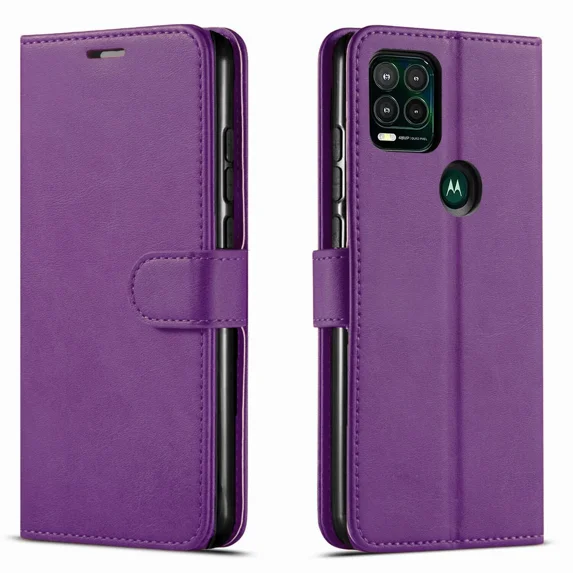 Starshop Moto G 5G 2024 Case Phone Cover Wallet Pouch Case With Glass Screen - Purple