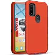 Starshop Moto G Pure case, With Tempered Glass Protector, Shockproof Protection Rugged Hybrid Drop Belt Clip Cover Red