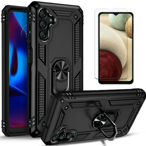 Starshop Samsung Galaxy S23 Plus case, With Tempered Glass Protector, Drop Protection Ring Kickstand Cover Black