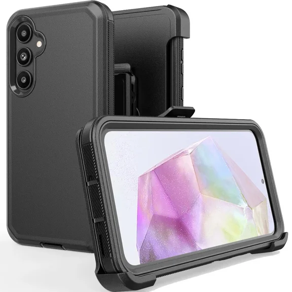 Starshop Samsung Galaxy S25 FE Case Phone Cover Shockproof Holster With Glass Screen - Black