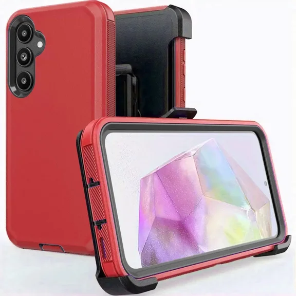 Starshop Samsung Galaxy S25 FE Case Phone Cover Shockproof Holster With Glass Screen - Red