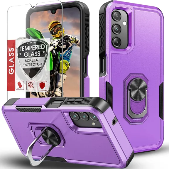 Starshop Samsung Galaxy S25 FE Case Phone Cover Shockproof Ring Stand With Glass Screen - Purple