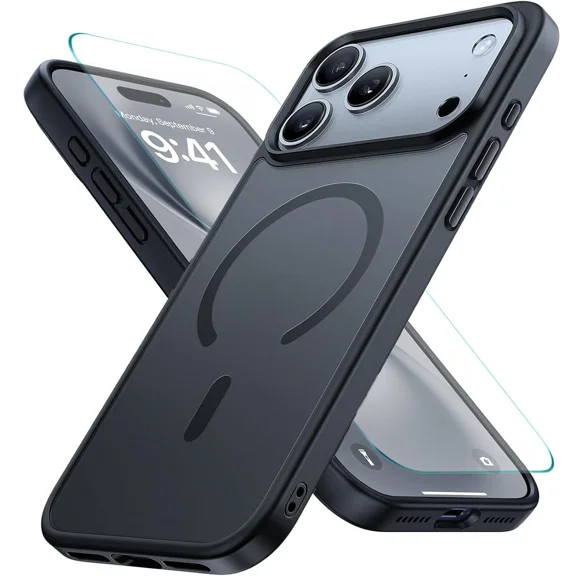 Starshop iPhone 18 Pro Case, Compatible with Magnetic Charging Slim Fit Clear Case With Screen - Black