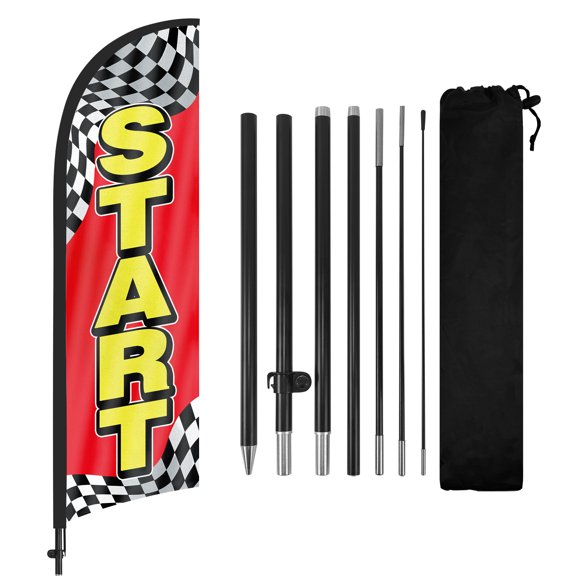 Start Advertising Swooper Flag Banners, Start Feather Flags with Pole and Ground Stake 8Ft, Advertising Feather Banner Sign for Start Business