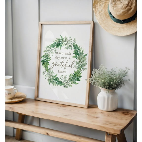 Start Each Day With A Grateful Heart Quote Wall Decor, Inspirational Positive Wall Hanging, Motivational Bathroom Kitchen Decoration UNFRAMED Poster, 8x12