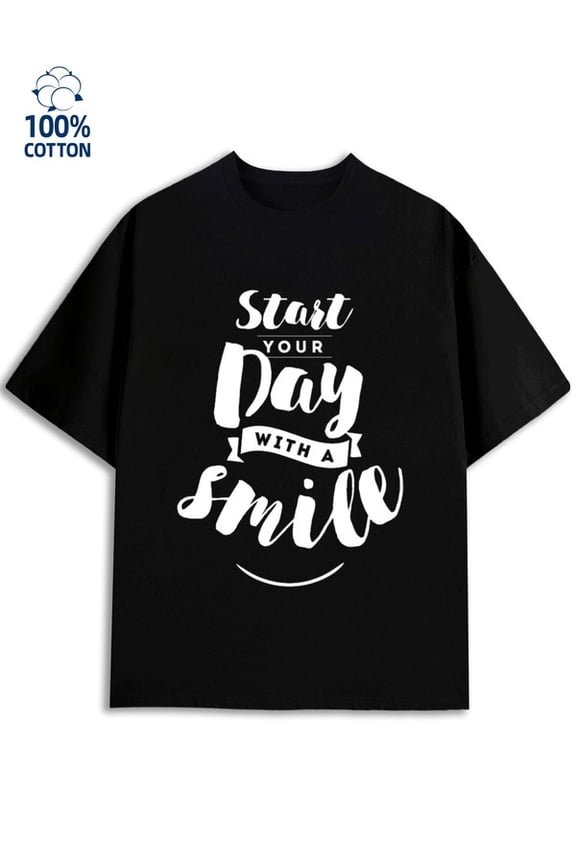 Start Your Day Smile men's funny humor 180G 100% Cotton black vintage husband Unique Design Unisex Shirt Cotton tshirts Funny Unisex Shirt Graphic tshirts Basic Unisex Shirt Graphic tshirts