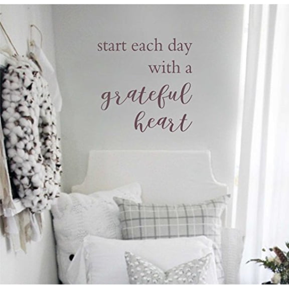 Start Each Day Grateful Heart Vinyl Wall Decals Sticker Inspirational Quote, 23x23-Inch, Eggplant