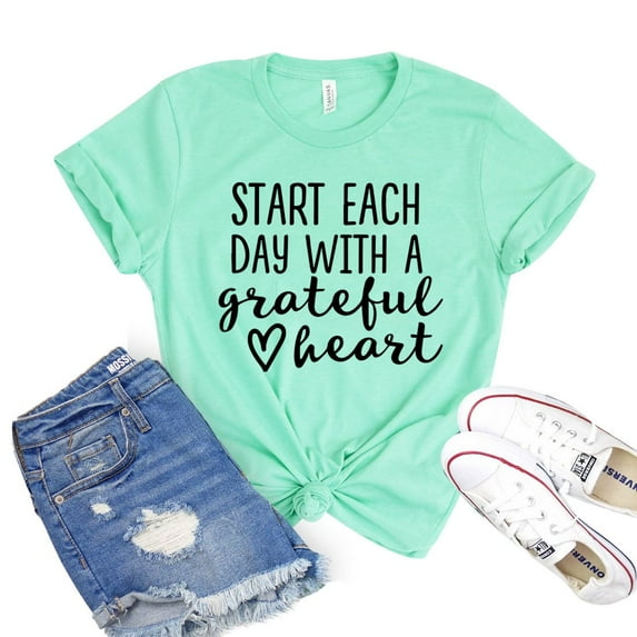 Start Each Day Shirt Grateful Heart T-shirt Gratitude Shirts Women's Thanksgiving Tshirt Inspirational Gift