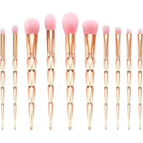 10-Piece Professional Makeup Brush Set - Premium Synthetic Gold Brushes for Foundation, Powder, Blush, Concealer, Eyeshadow & Eyebrow - Complete Face & Eye Kit