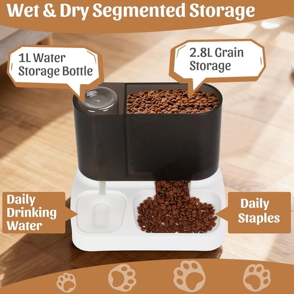 Start Makers Automatic Pet Feeder and Water Dispenser Set, 2 in 1 Cat Dog Auto Food and Water Bowl Set for Small Dog Cat Pet