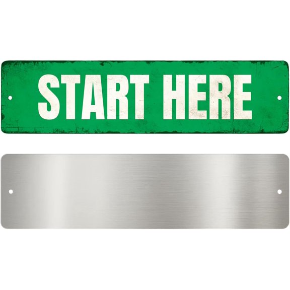 Start Here Metal Sign by DC | Arrow Metal Directional Signage for Indoor & Outdoor | 3x12" Rust-Free Aluminum Sign | Direction Signage UV Protected Road Street Sign | Made in USA