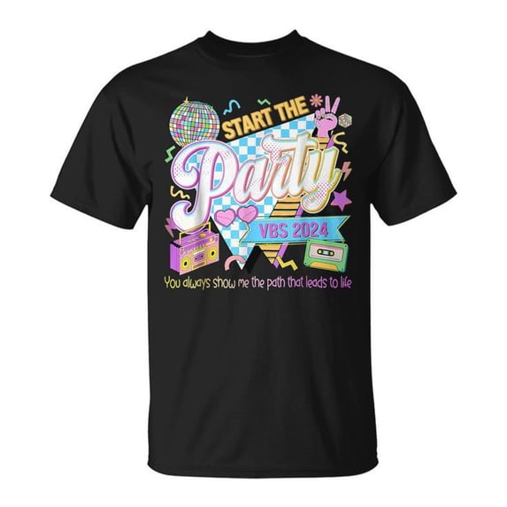 Start The Party VBS 2024 T-Shirt – Vacation Bible School Religious Graphic Tee – Inspirational “You Always Show Me The Path” Faith-Based Shirt – Casual Short Sleeve Christian Event Apparel