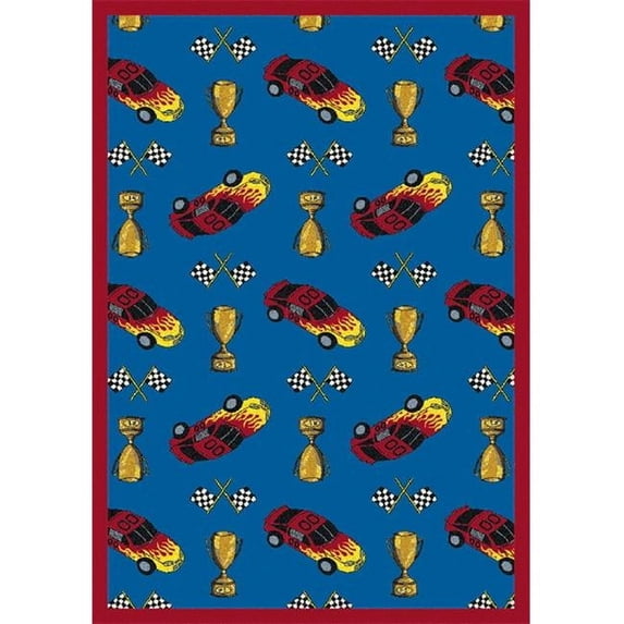 Start Your Engines Blue 7 ft.8 in. x 10 ft.9 in. WearOn Nylon Machine Tufted- Cut Pile Just for Kids Rug