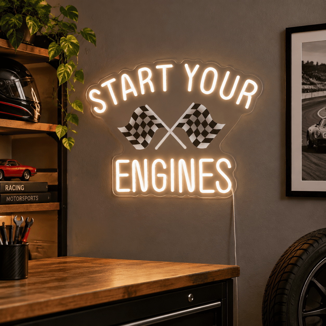 Start Your Engines Neon Sign Checkered Flag Led Light - Walmart.com