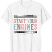 Start Your Engines, Vintage retro Checkered Flag Racing Car T-Shirt