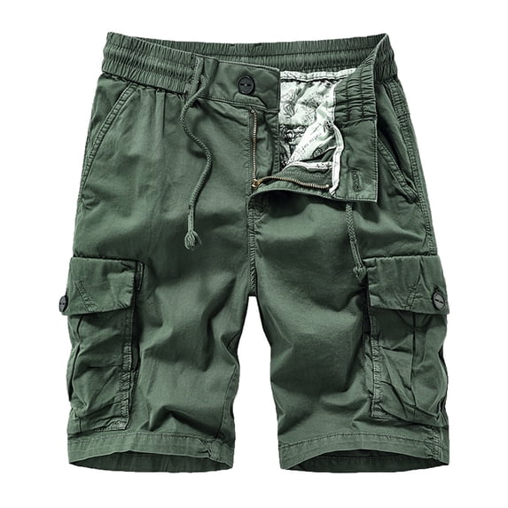 HOOMEUMY Men's Cargo Shorts Loose Fit Elastic Waist Multi-Pockets Cotton Summer Beach Shorts with Zipper Closure Green XXL