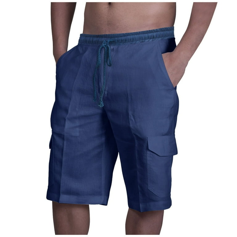 Start off 2024 HOOMEUMY Men s Linen Cargo Shorts Drawstring Elastic Waist Loose Fit Summer Beach Shorts with Pockets Navy 8 Walmart