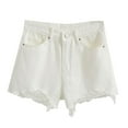 thumbnail image 1 of Start off 2024 UTSJKR Women's High Waist Distressed Denim Shorts Summer Ripped Frayed Raw Hem Jean Shorts with Pockets, 1 of 5