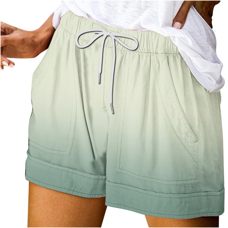 Start off 2024 UTSJKR Women s Summer Shorts Drawstring Elastic Waist Gradient Color Beach Shorts with Pockets Lounge Shorts