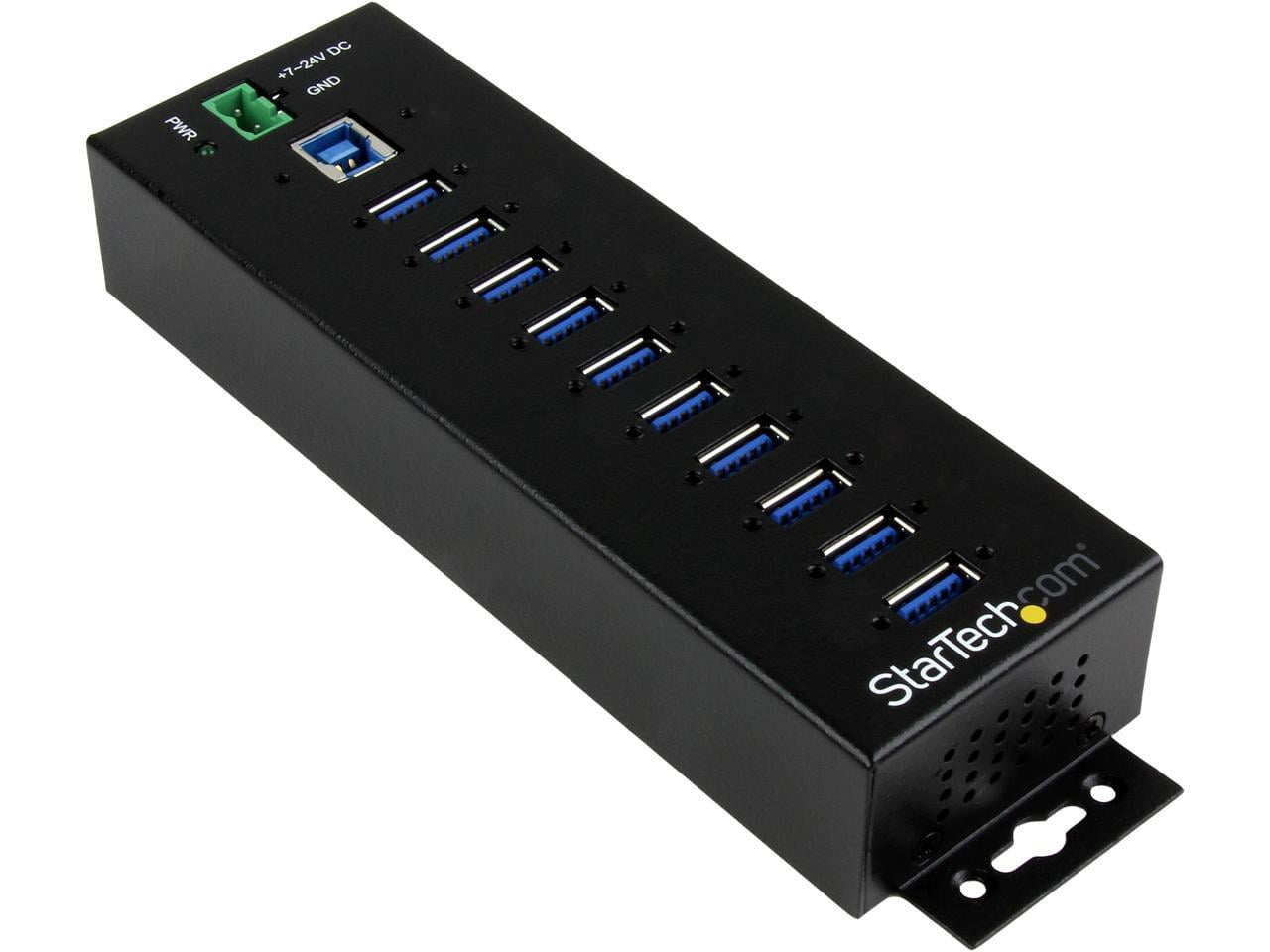 Startech.com 10 Port Usb Hub With Adapter, Surge Protection, Metal Industrial Usb 3.0 Data Transfer Hub, Din Rail, Wall Or Desk Mountable, High Speed Usb 3.1/ Usb 3.2 Gen 1 5gbps Hub -