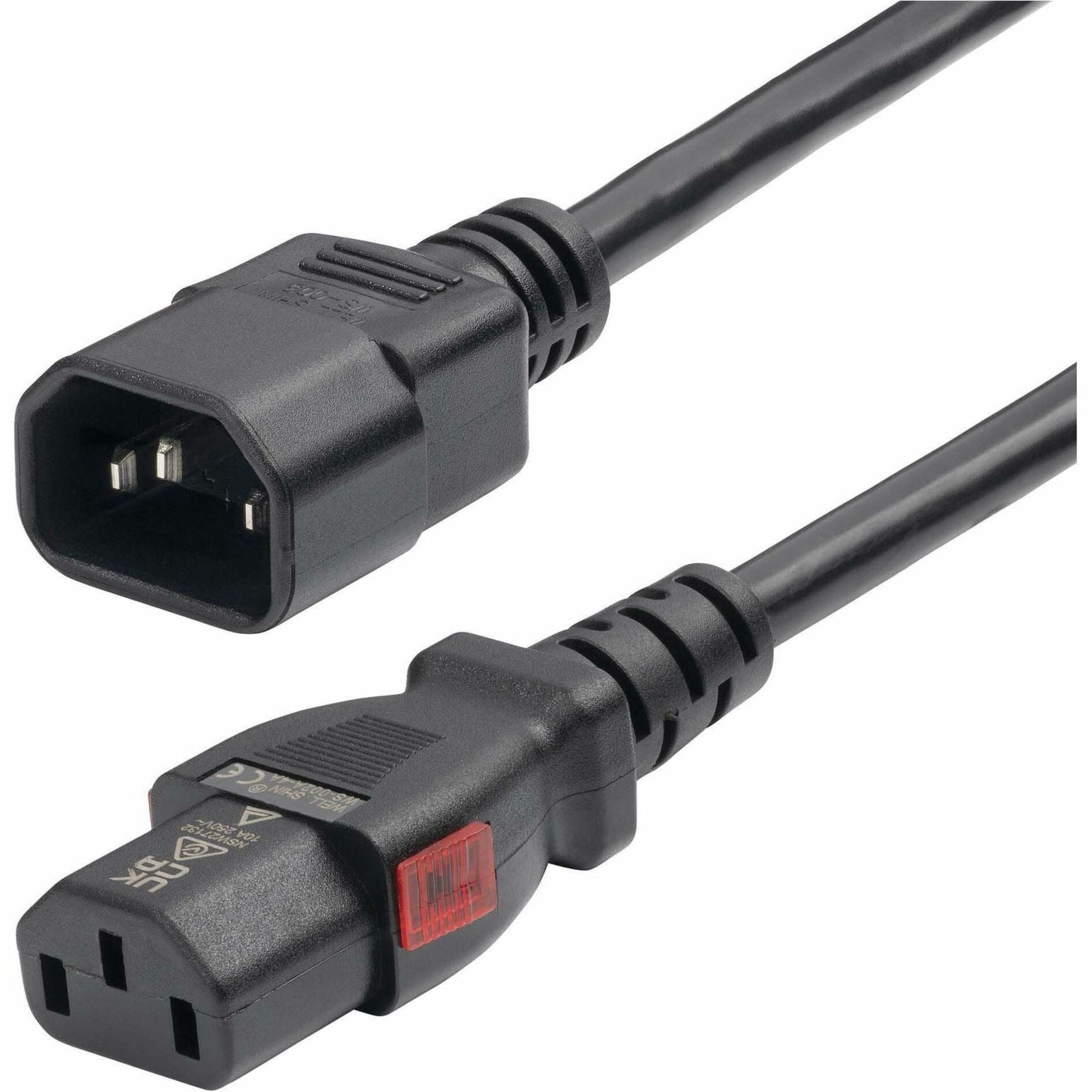 StarTech 10ft 3m Power Extension Cord IEC 60320 C14 to Locking C13 PDU Power Cord 10A 250V 18AWG UL Listed TAA