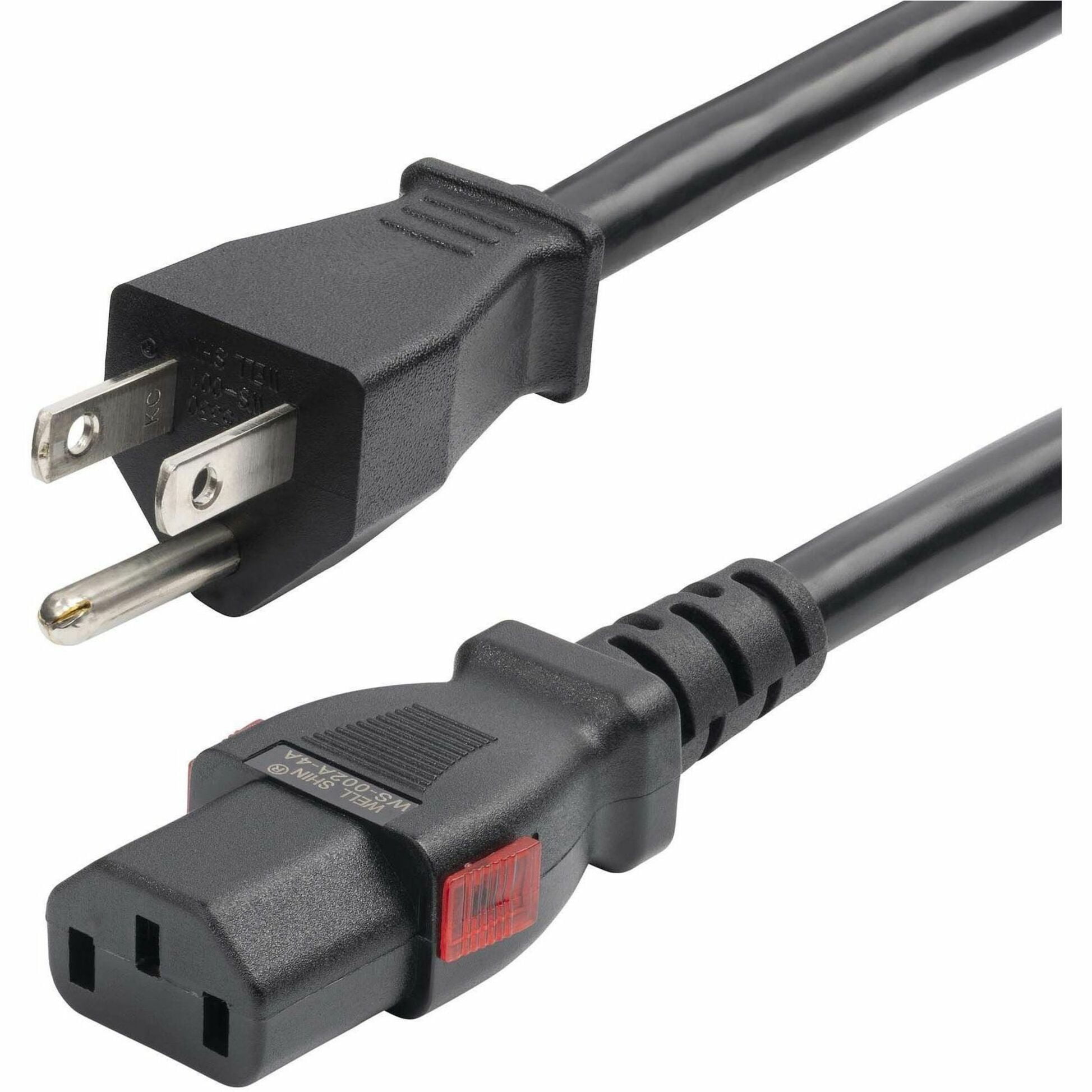 StarTech 12ft 3.6m Heavy Duty Power Cord NEMA 5-15P to Locking C13 AC Power Cable 15A 125V 14AWG UL Listed TAA