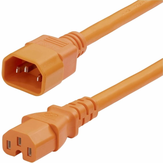 StarTech 6ft 1.8m Heavy Duty PDU Power Cord IEC 60320 C14 to C15 15A 250V 14AWG Orange Power Cable UL Listed TAA