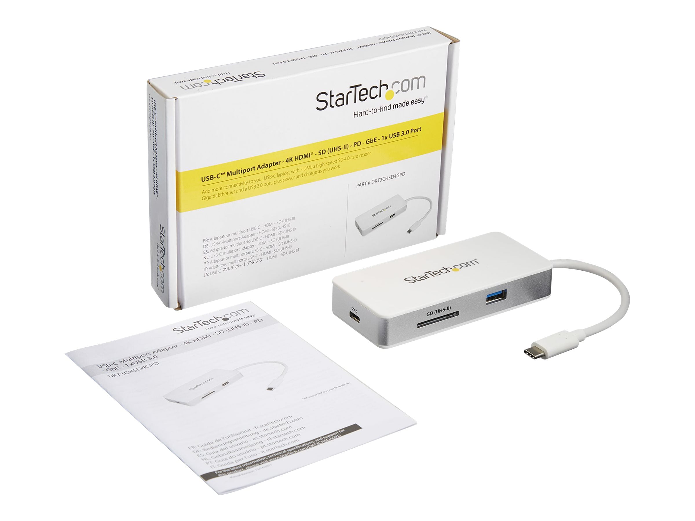 Startech USB C Multiport Adapter - 4K HDMI - SD / SDHC / SDXC Slot (UHS-II) - Power Delivery - GbE - USB 3.0 Port - USB C Adapter - USB C Hub - for Notebook/Tablet PC - 60 W - USB Type C - 3 x USB Por