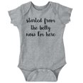 thumbnail image 1 of Started From Belly Now Here Funny Rap Romper Boys or Girls Infant Baby Brisco Brands 12M, 1 of 6
