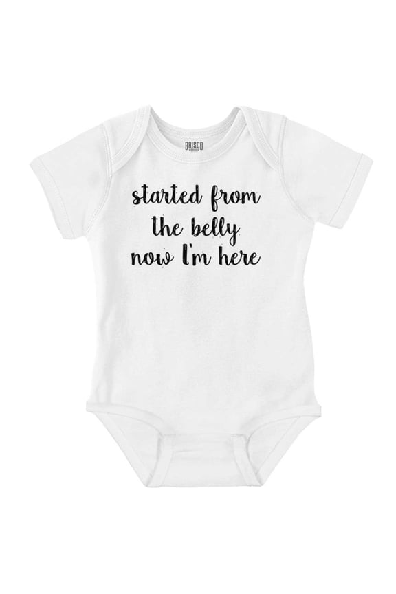 Started From Belly Now Here Funny Rap Romper Boys or Girls Infant Baby Brisco Brands NB