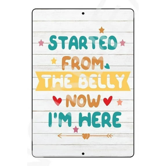 Started From The Belly Baby"s Room Metal Sign Weatherproof Size: 16 x 12 Inch