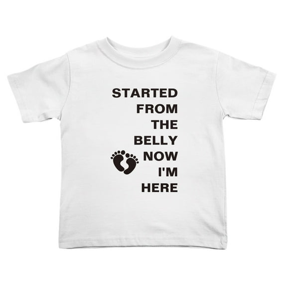 Started from the Belly Now I'm Here Cute Toddler T Shirts for Boys Girls (White, Youth M)